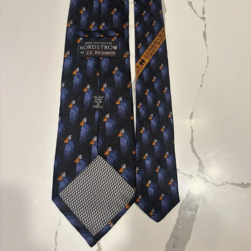 JZ Richard's Nordstrom Men's Necktie Geometric Abstract Black Blue‎ Rust Orange
